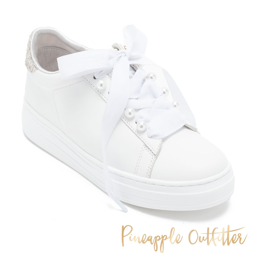 Pineapple-Outfitter-KENJI 真皮拼接亮鑽綁帶休閒鞋 -白色