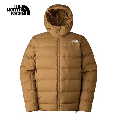 【The North Face 官方旗艦】北面男款棕色防潑水保暖可打包連帽羽絨外套｜7W7N173