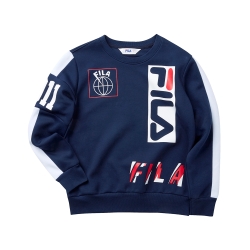 FILA KIDS #肆意極線 長袖圓領T恤-丈青 1TET-8419-NV