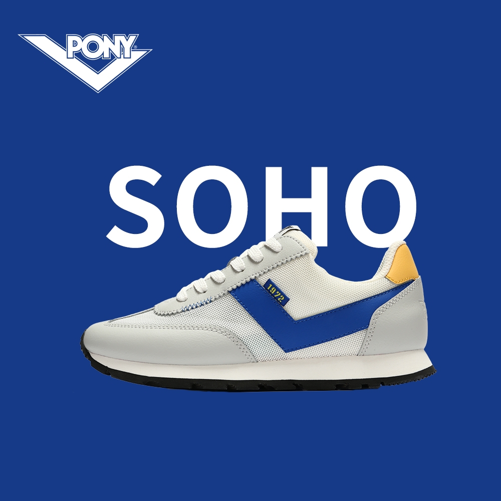 【PONY】SOHO復古慢跑鞋 -女鞋-白/藍