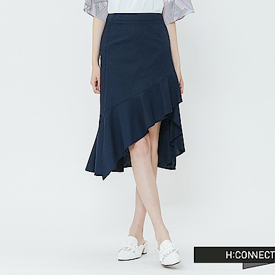 H:CONNECT 韓國品牌 女裝-荷葉裙擺中長裙-藍