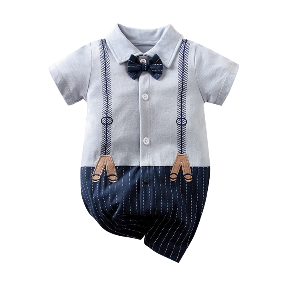 colorland短袖連身衣 造型包屁衣 嬰兒服 童裝 灰藍紳士款