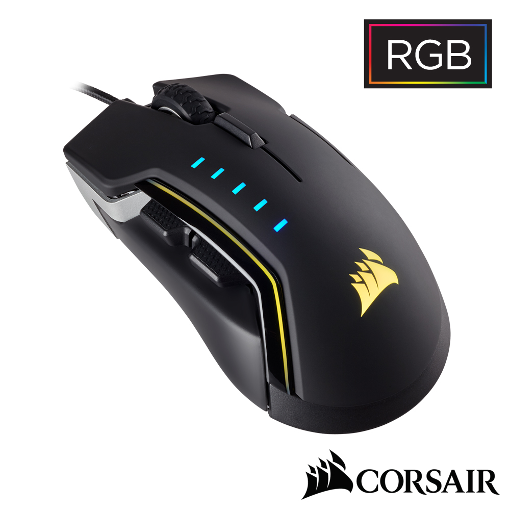 CORSAIR Gaming GLAIVE RGB電競光學滑鼠-黑銀