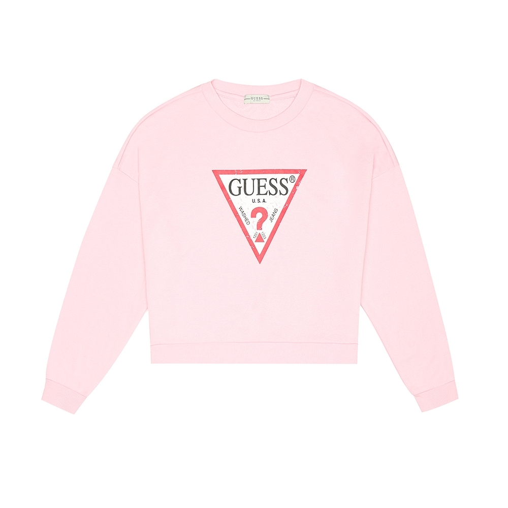 GUESS-女裝-斑駁LOGO長袖上衣-粉原價2290 | 大學T | Yahoo奇摩購物中心