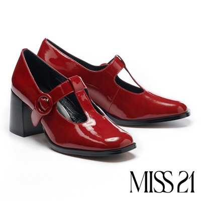 高跟鞋 MISS 21 迷幻派對少女復古T字帶方頭瑪莉珍高跟鞋－紅