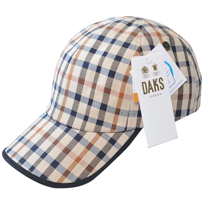 DAKS 經典品牌格紋LOGO圖騰抗UV棉質棒球帽(卡其格/黑邊)