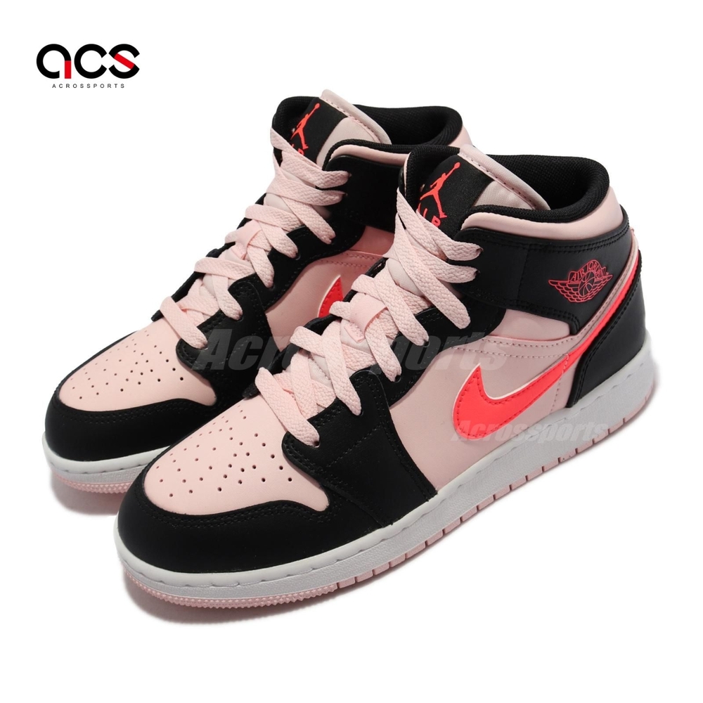 Nike 休閒鞋Air Jordan 1 Mid GS 女鞋經典款喬丹一代皮革大童穿搭黑粉