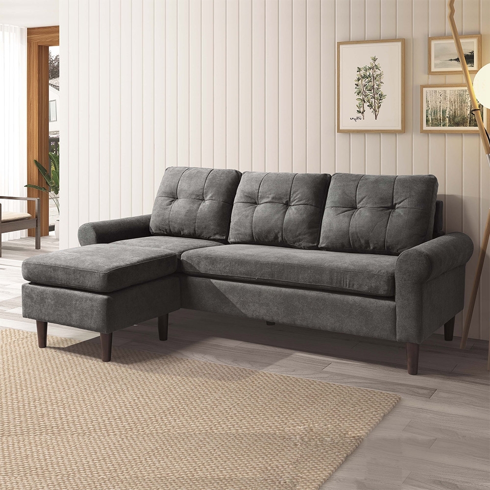 Boden-東尼歐L型深灰色布沙發(三人座+腳凳)
