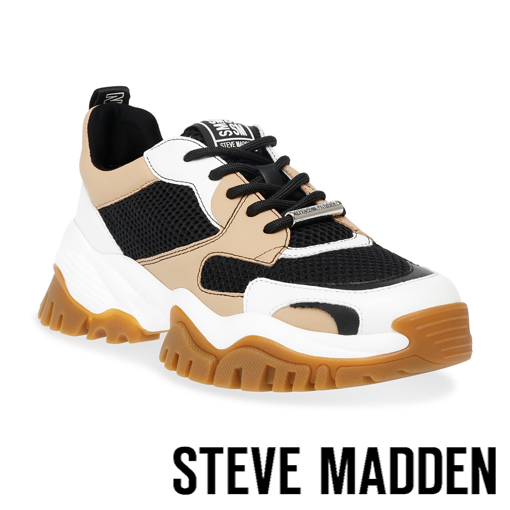 STEVE MADDEN-TRILLING 拼接網布鋸齒厚底休閒鞋-咖黑色