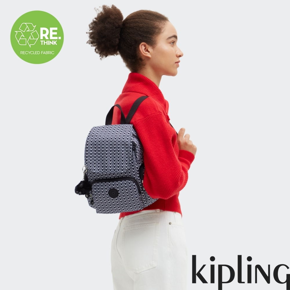 Kipling 經典老花掀蓋拉鍊後背包-CITY ZIP MINI