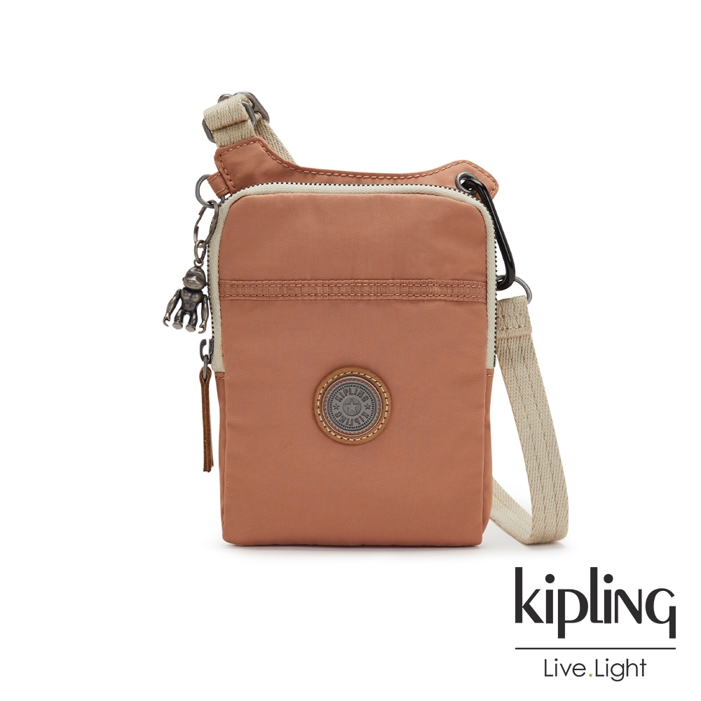 Kipling 活力珊瑚橘上方拉鍊長形肩背包-DONNY