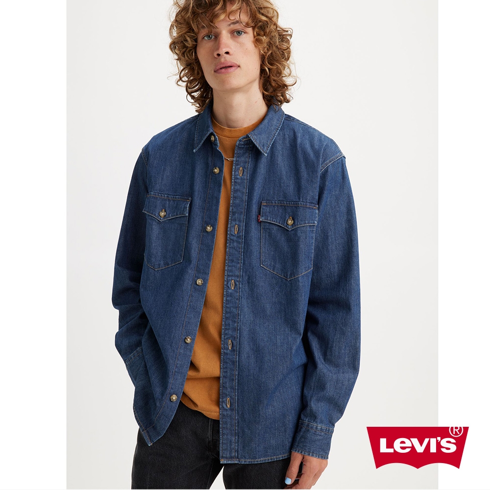 Levis 男款 寬鬆版牛仔襯衫 / 精工深藍染水洗