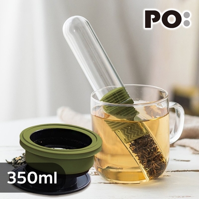 【PO:Selected】丹麥咖啡泡茶兩件組 (咖啡玻璃杯350ml-黑綠/試管茶格-綠)