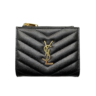 SAINT LAURENT YSL Bi-fold 拉鍊 暗釦 對開 卡夾 短夾 黑色