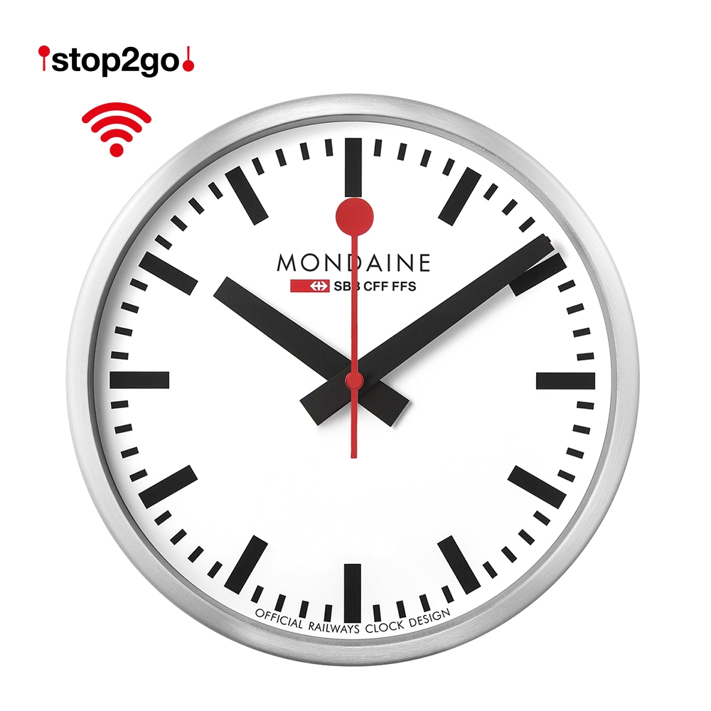 MONDAINE 瑞士國鐵Smart Stop2go WIFI智能鐘 靜音掛鐘 自動對時 25cm 銀色 / 1XM-CLOCK25S11