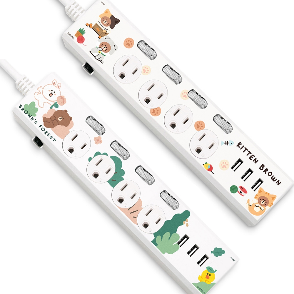 GARMMA LINE FRIENDS 4開4插3埠USB 3.5A延長線 1.8M