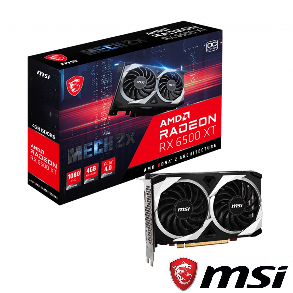 MSI微星 Radeon RX 6500 XT MECH 2X 4G OC 顯示卡