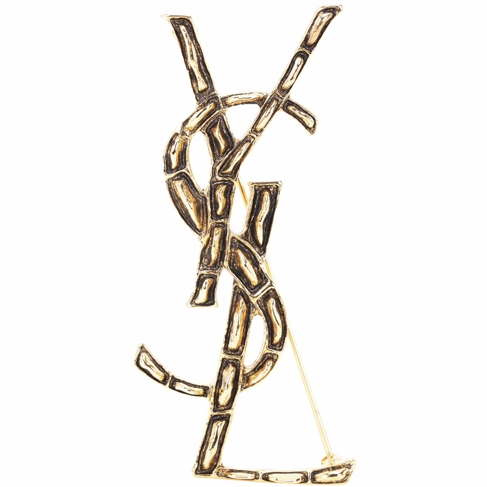 YSL Saint Laurent Opyum 復古金屬雕刻字母造型胸針(金色)