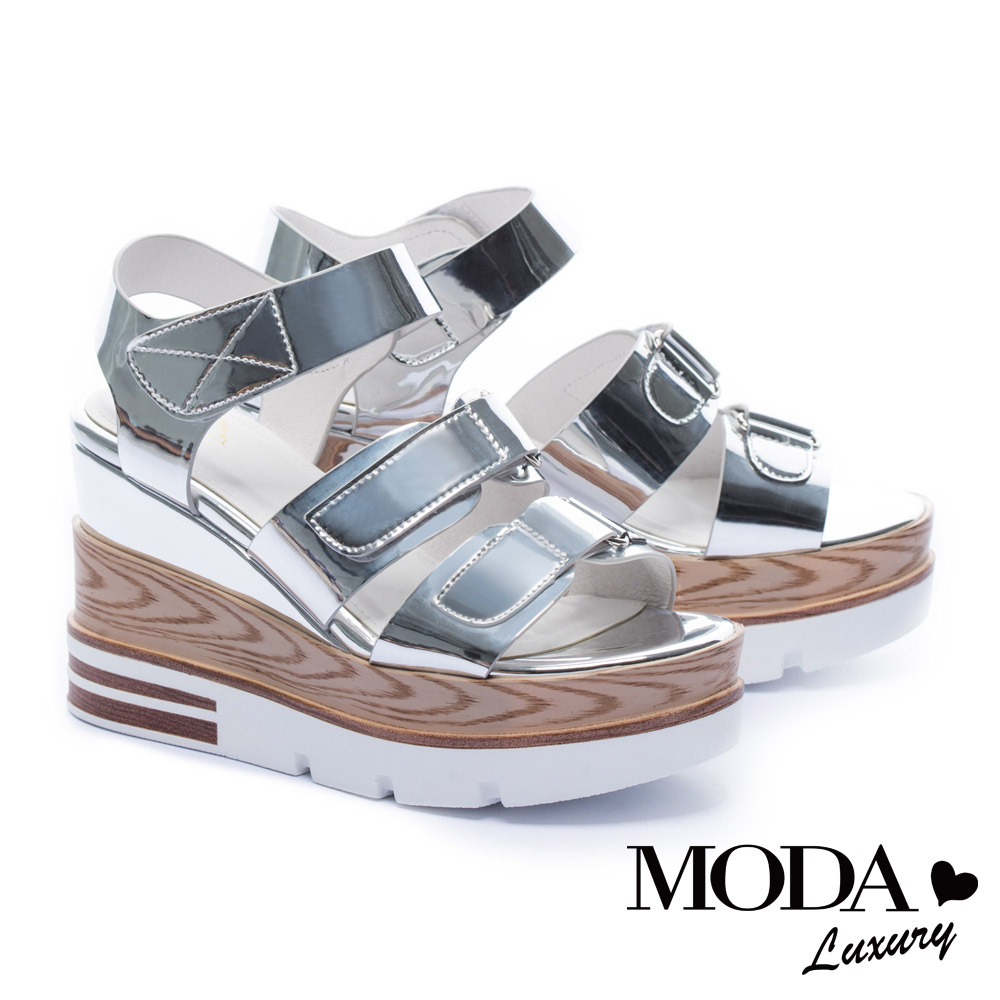 涼鞋 MODA Luxury 夏日個性鏡面條帶厚底涼鞋－銀