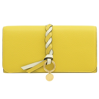 CHLOE ALPHABET 經典LOGO吊墜小牛皮釦式長夾.黃
