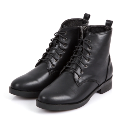 JMS-率性時尚潮流素面綁帶拉鍊短靴-黑色