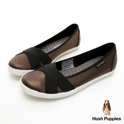 Hush Puppies 帆布交叉娃娃鞋-古銅金