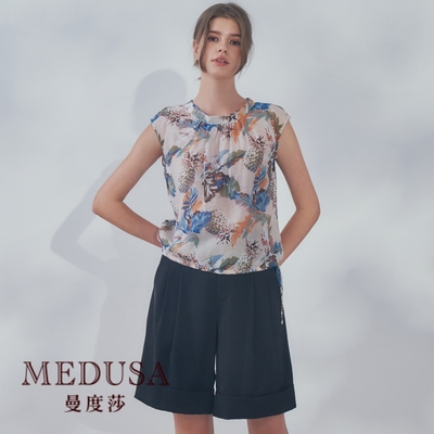 現貨【MEDUSA 曼度莎】台灣製 涼感 花葉胸壓褶無袖上衣（M-2L）｜女上衣 涼感上衣 加大尺碼