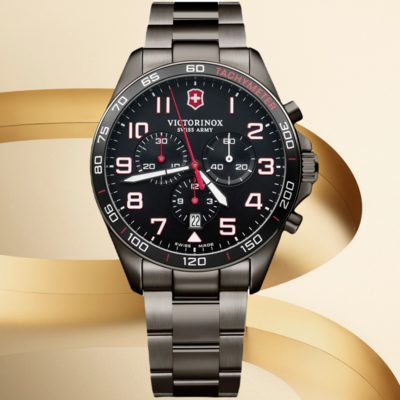 VICTORINOX瑞士維氏 計時石英黑鋼腕錶 42mm / VISA-241890