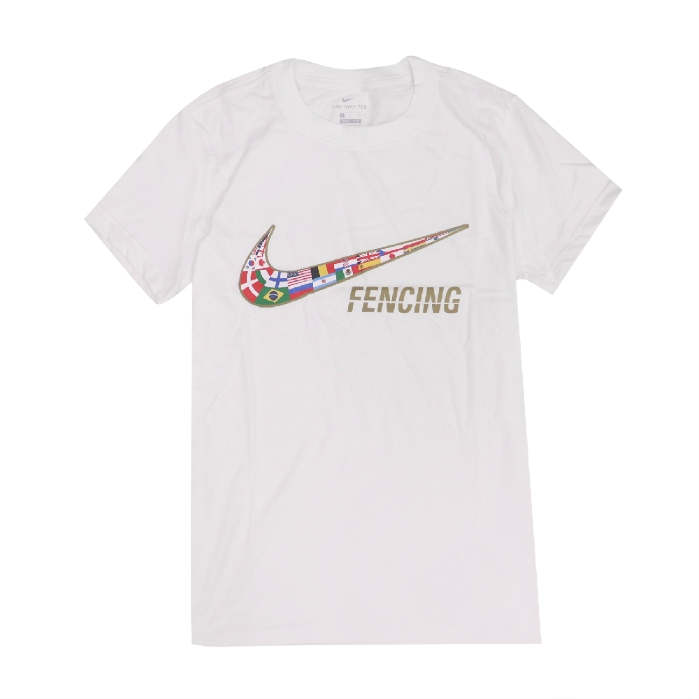 Nike T恤 Fencing Tee 運動休閒 棉質 女款 DRI-FIT 吸濕排汗 國旗 圓領 白 彩 561423100FE05