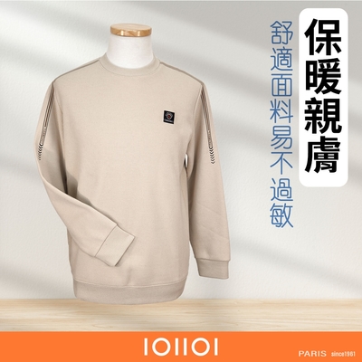 oillio歐洲貴族 男裝 長袖圓領衫 內刷毛T恤 蓄熱保暖 防皺 彈力 卡其色 法國品牌
