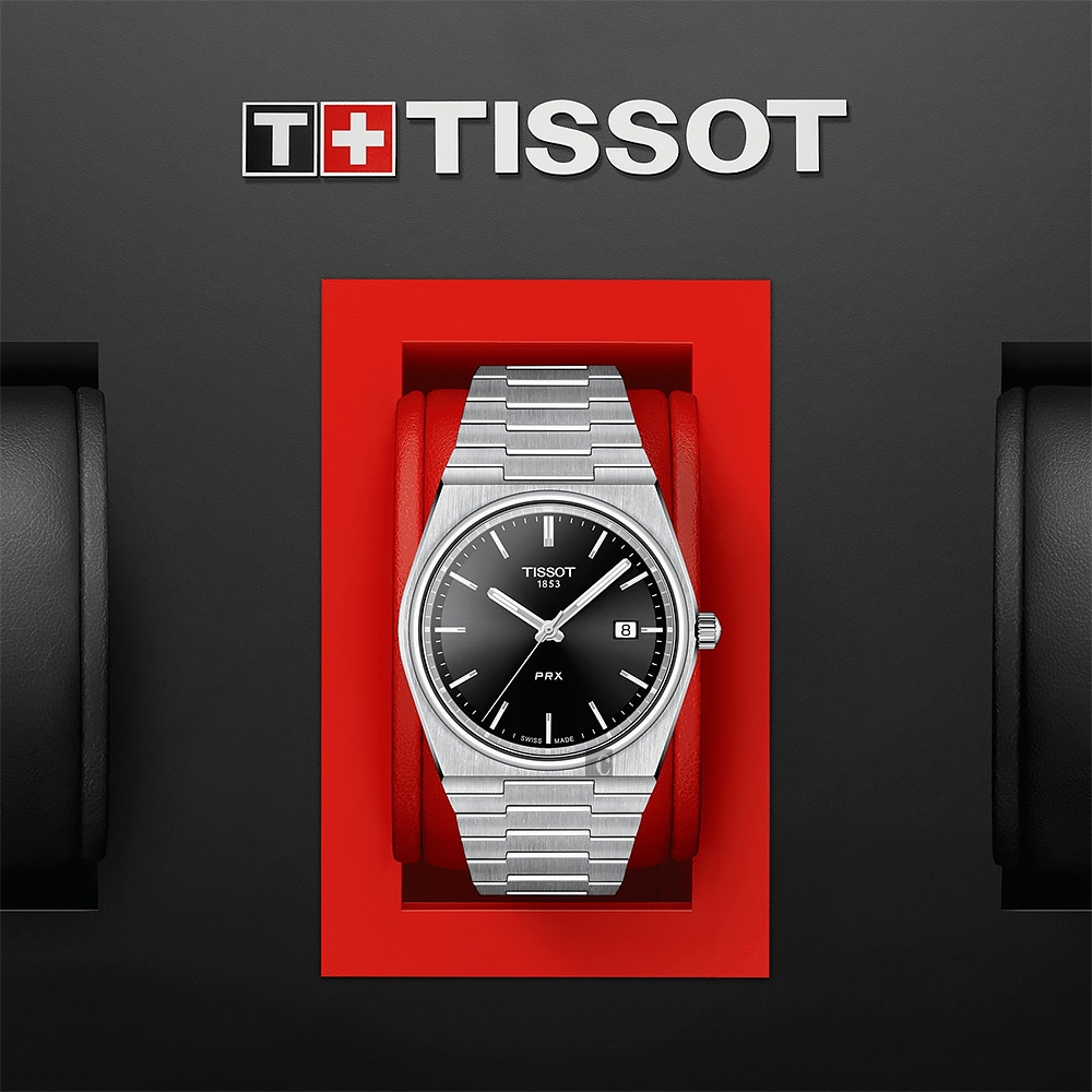 TISSOT 天梭 官方授權 PRX 系列 70年代復刻石英錶-銀x黑/40mm T1374101105100