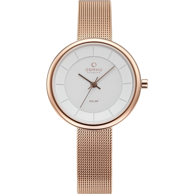 OBAKU 丹麥都會女性光動太陽能金屬米蘭帶腕錶-玫瑰金-32mm