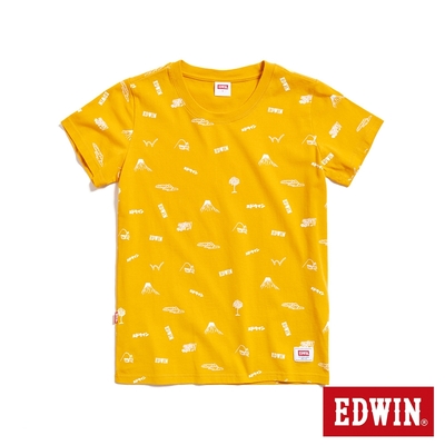 EDWIN 滿版LOGO印花短袖T恤-女-黃色