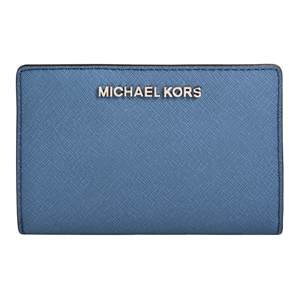 MICHAEL KORS JET SET銀字LOGO防刮皮革證件卡夾(附名片夾)-淡藍