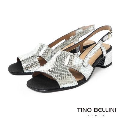 Tino Bellini 義大利進口牛皮紋理釦帶粗跟涼鞋