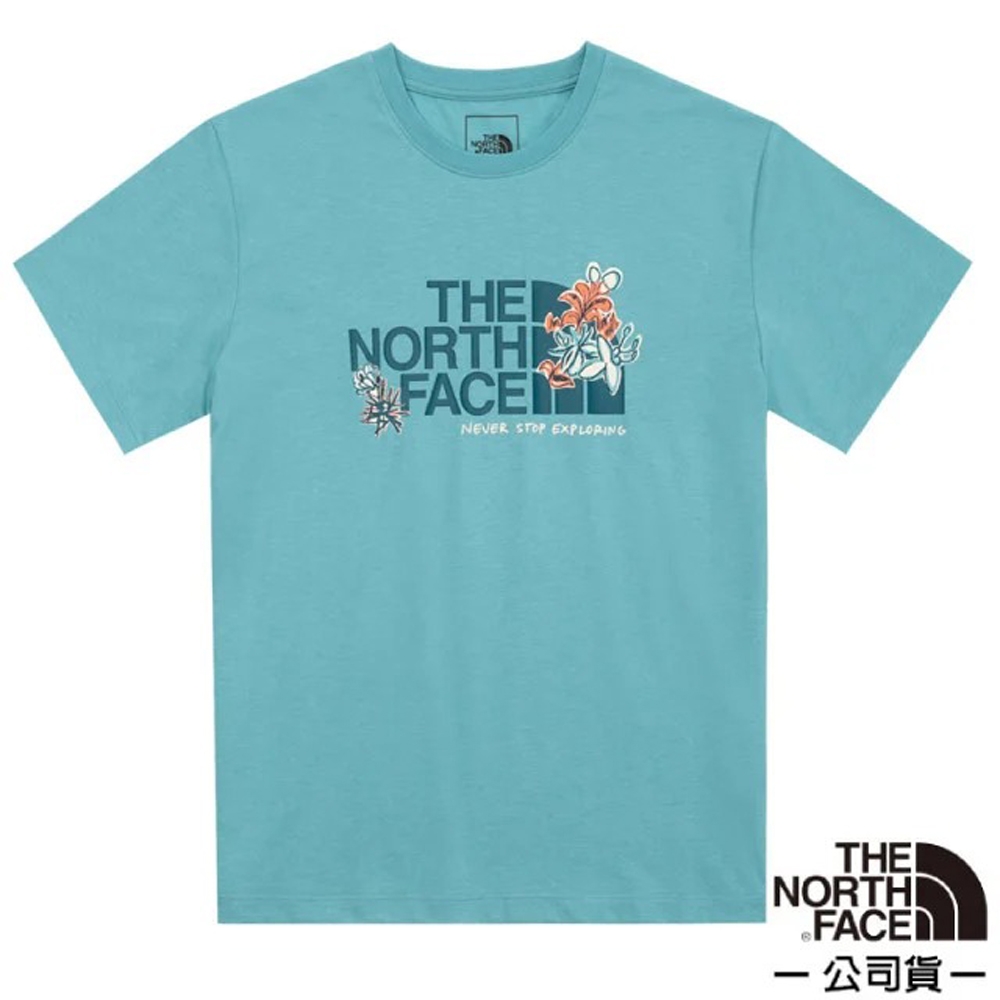 The North Face 女 吸濕排汗花卉LOGO短袖T恤(亞洲版型).休閒衫_藍色 V