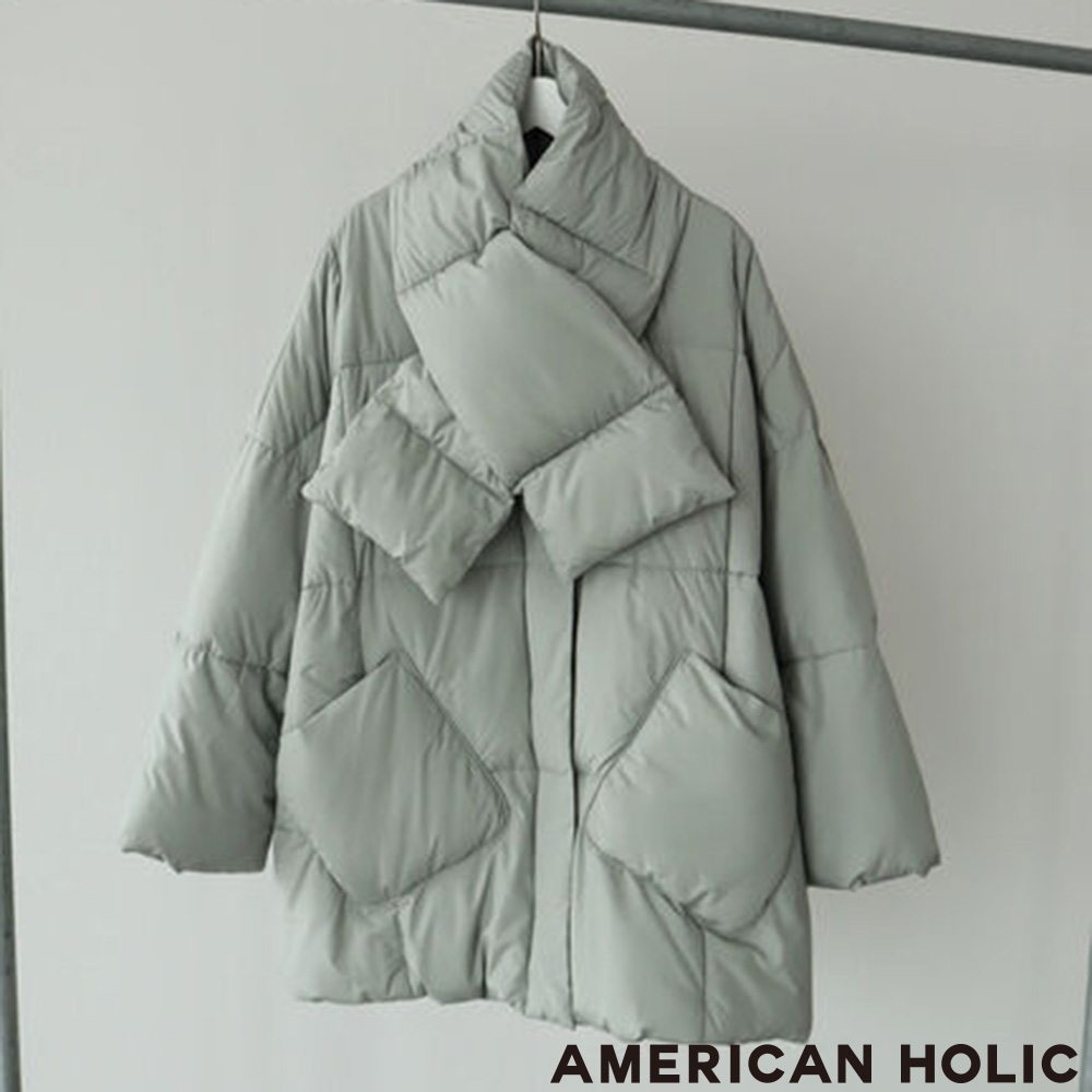 AMERICAN HOLIC 奈緒著用款-素面/格紋保暖圍巾壓紋大衣外套