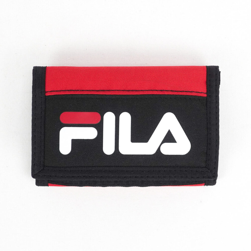 FILA [OTW-3010-RD] 皮夾 三摺 運動 短夾 卡夾 經典 LOGO 簡約 魔鬼氈 黑 紅