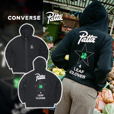 外套 Converse x Patta Four-Leaf Clover 男款 黑 白 聯名 幸運草 10024664A01