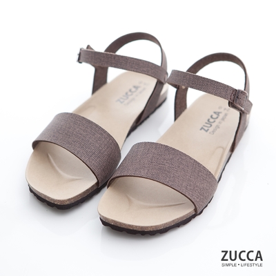 ZUCCA-質感皮革扣環素帶涼鞋-棕-z7007ce