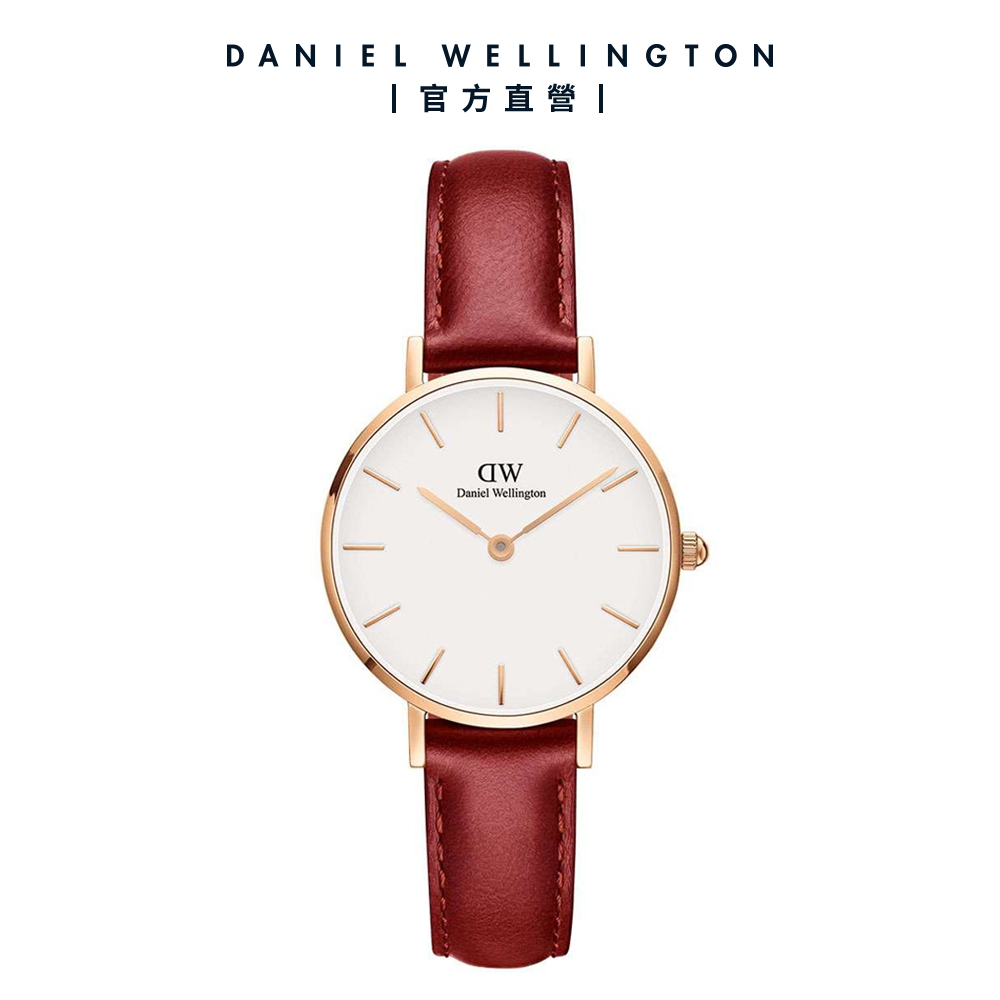 Daniel Wellington DW 手錶 Petite Suffolk 28mm經典紅真皮皮革錶 DW00100266