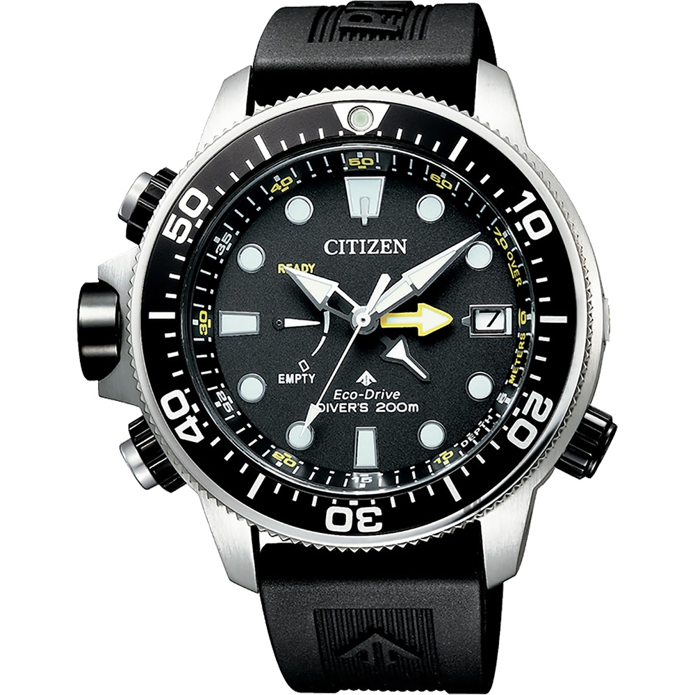 CITIZEN 星辰 PROMASTER 光動能200米潛水錶-黑膠帶/46mm BN2036-14E