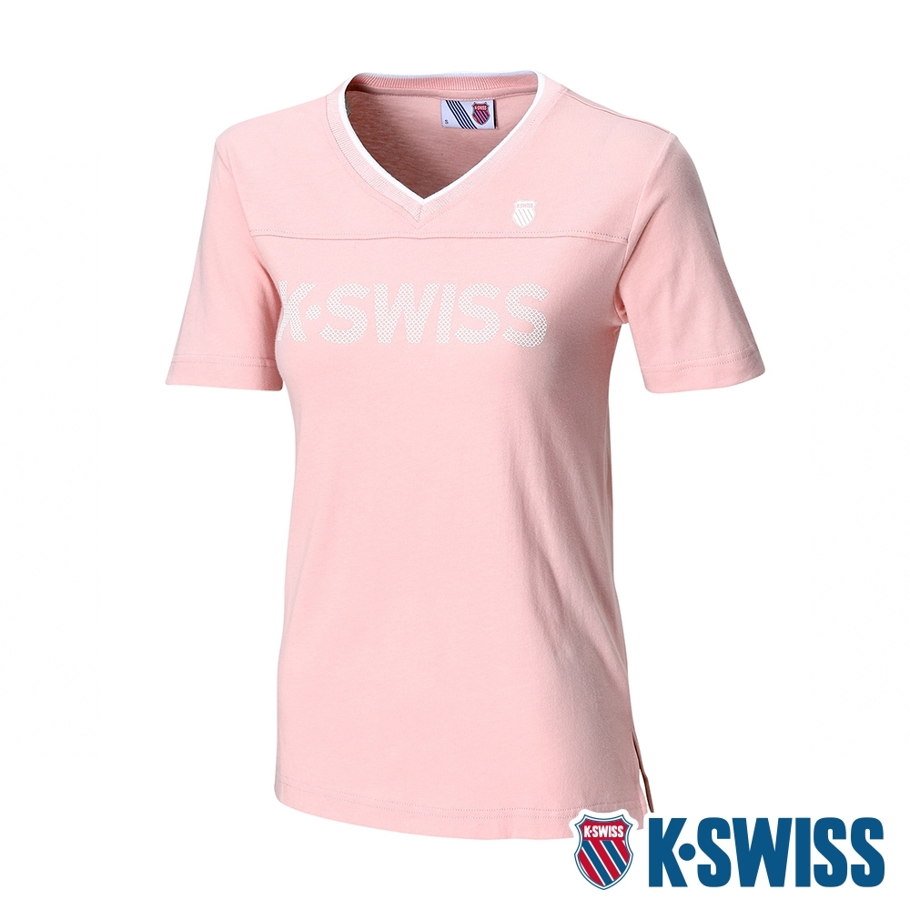 K-SWISS KS V-Neck Tee印花短袖T恤-女-粉紅