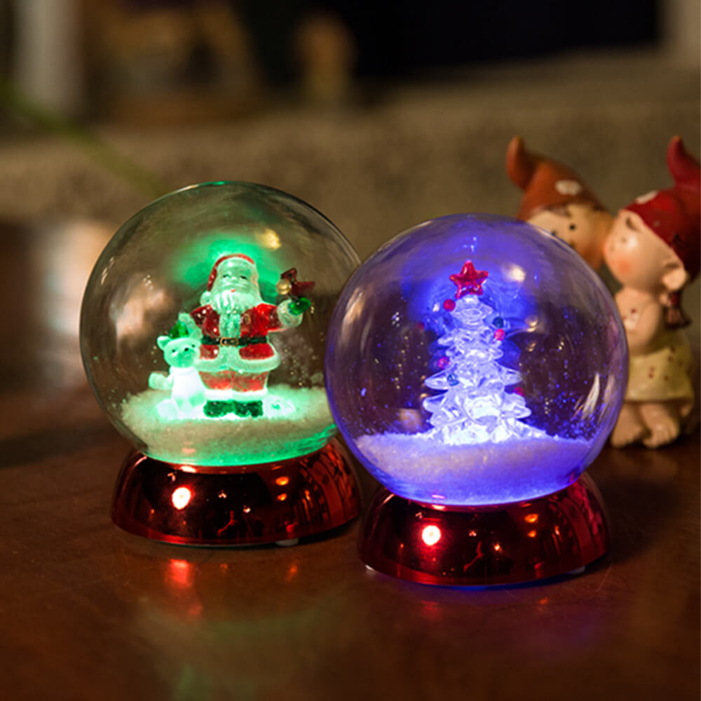 法國三寶貝 100MM聖誕樹&聖誕老公公雪地圓球LED夜燈擺飾