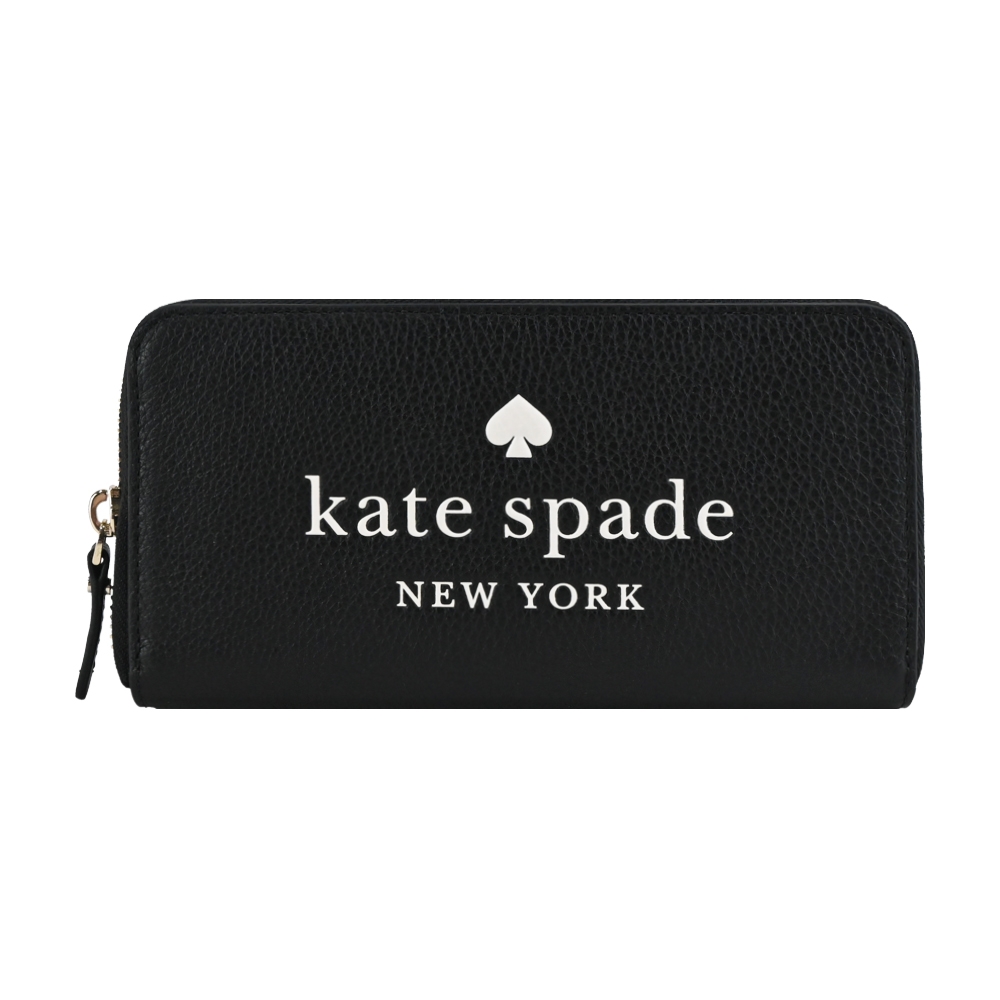 Kate Spade荔枝紋壓印LOGO拉鍊長夾-黑