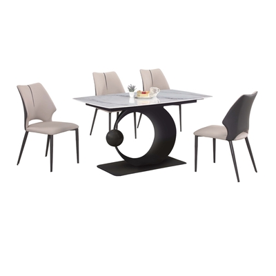 文創集 梅亞4.7尺岩板餐桌科技布餐椅組合(一桌四椅組合)-140x80x74cm免組