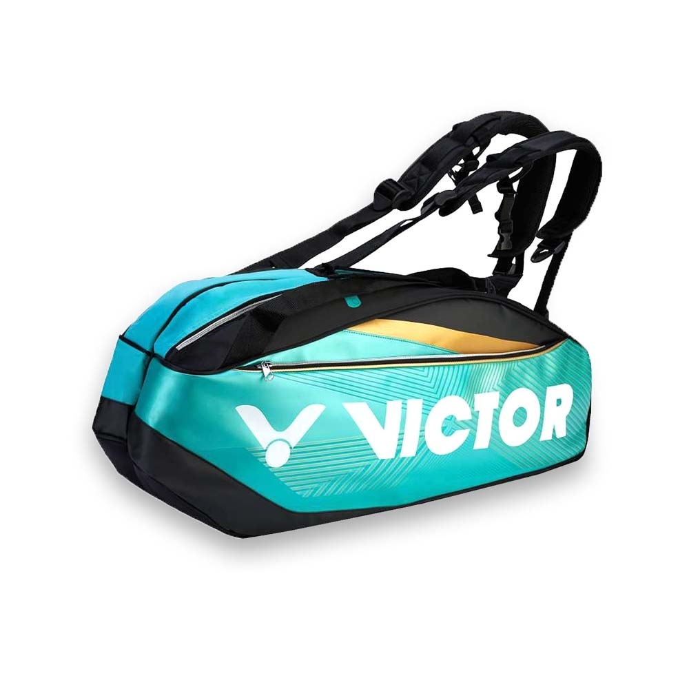 VICTOR 12支裝羽拍包-裝備袋 雙肩包 後背包 手提袋 羽球 勝利 BR9209RC 湖綠黑金白
