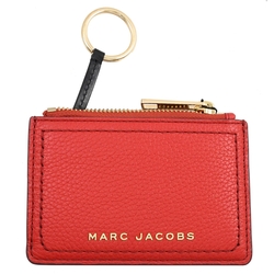 MARC JACOBS 金屬LOGO 3卡荔枝皮革鑰匙吊環零錢包(淡紅)