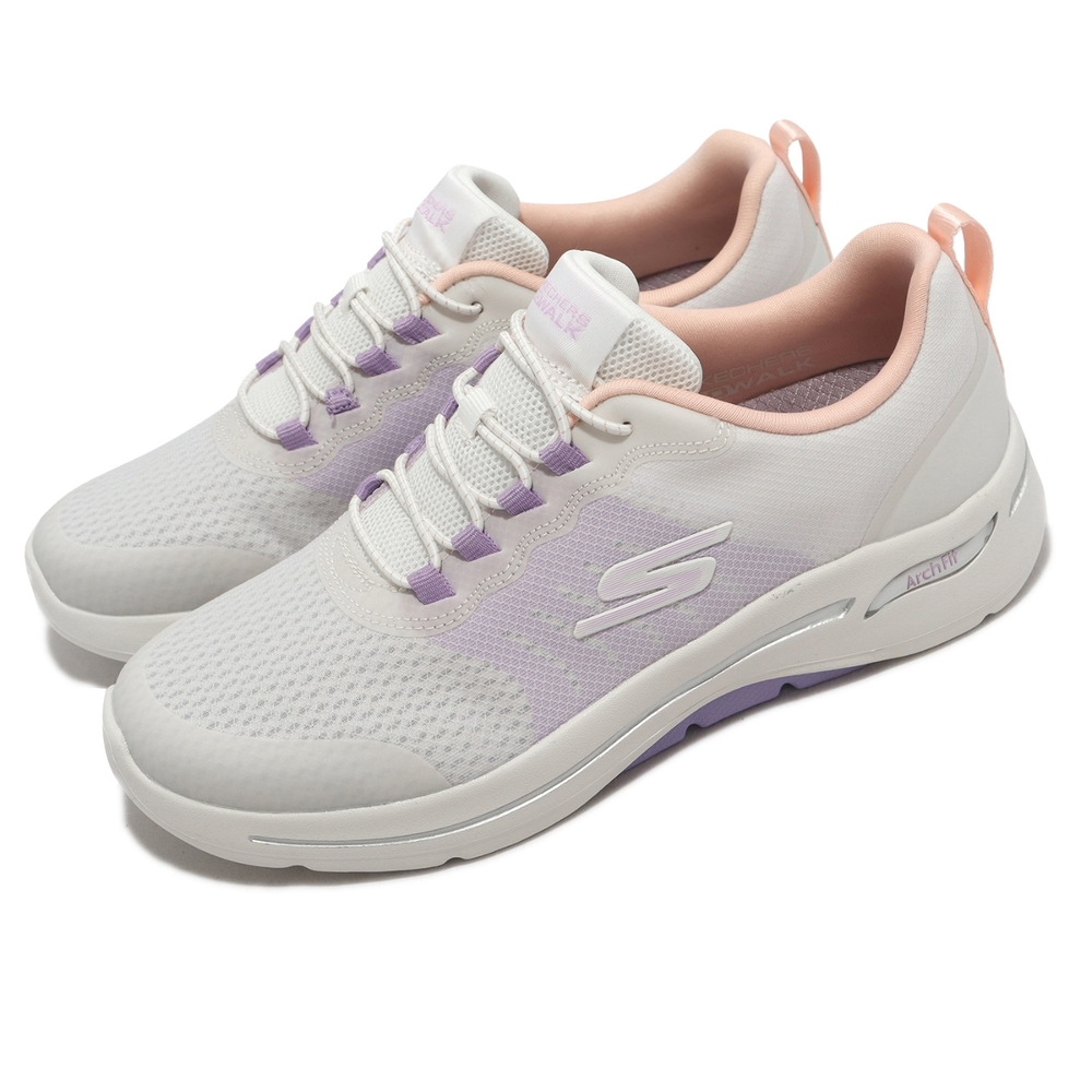 Skechers 休閒鞋 Go Walk Arch Fit 女鞋 米白 紫 支撐 健行 運動 健走鞋 124862WMLT