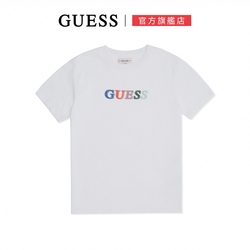 GUESS-男裝-純色簡約多彩LOGO短T-白 原價1990